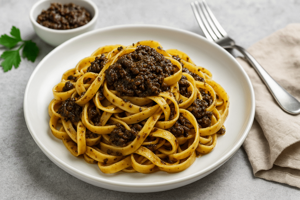 pasta oliivipastaga pasta oliivipastaga