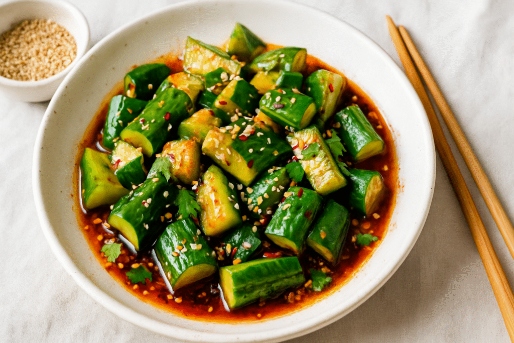 Hiina purustatud kurgisalat (Sichuani stiilis smashed cucumber salad)